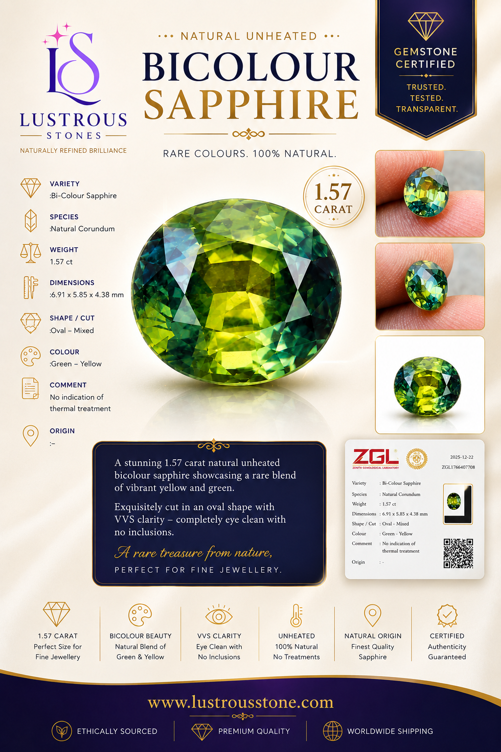 1.57ct Natural Bi-Colour Sapphire | Unheated | Oval Cut
