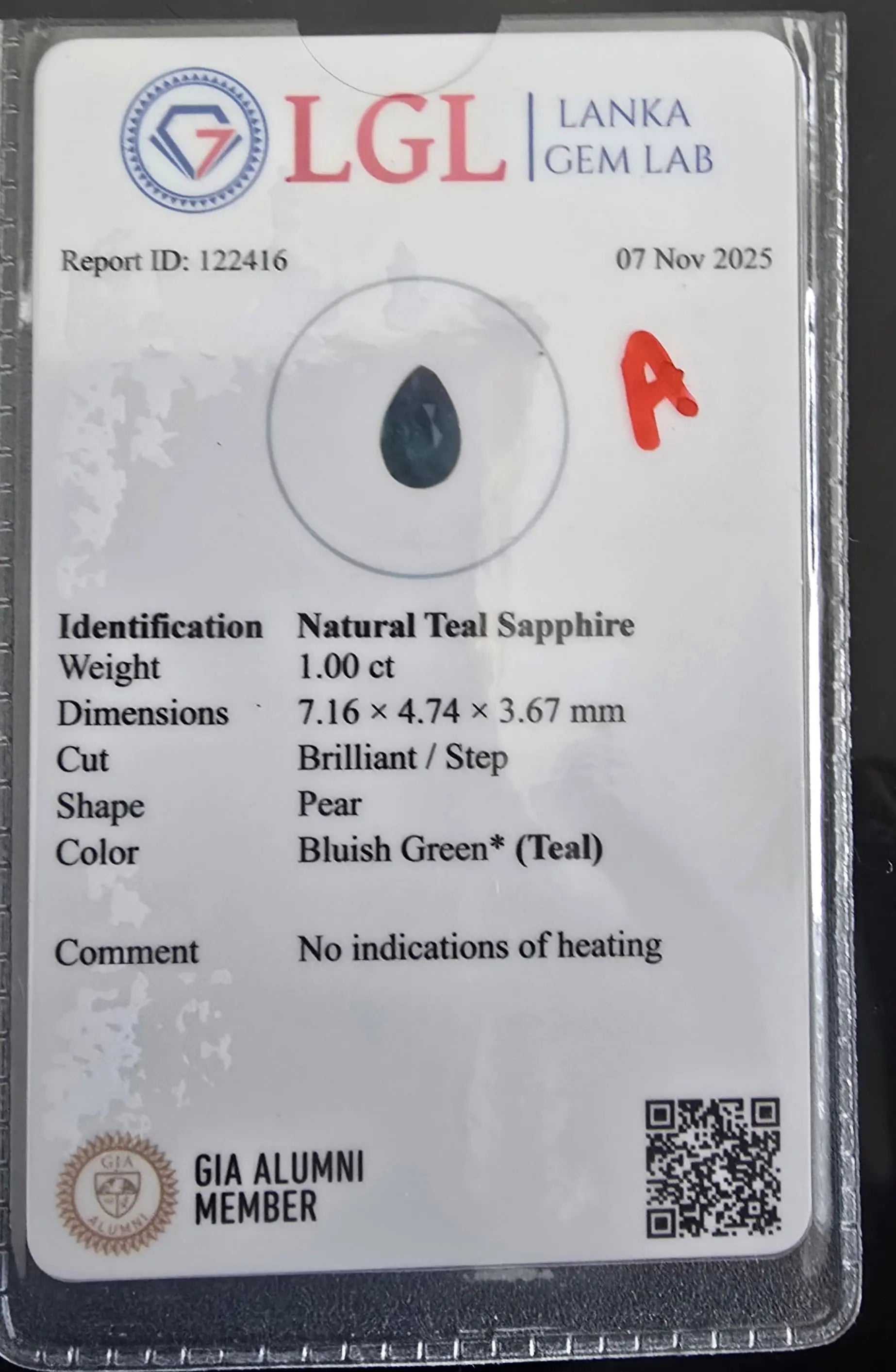 1.00Ct Natural Teal Sapphire | Pear | Unheated Lustrous Stones