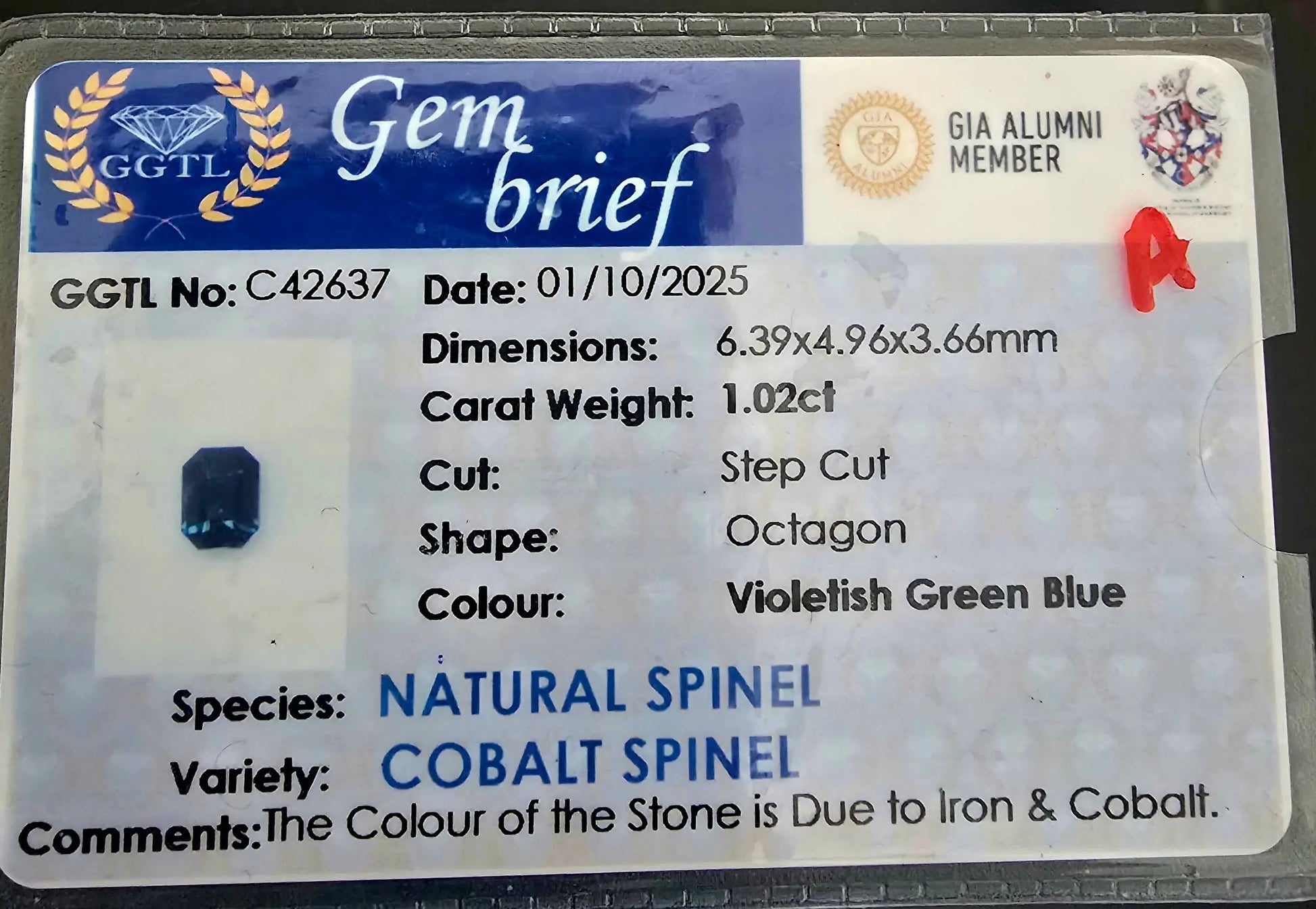 1.05Ct Cobalt Spinel | Octagonal | Unheated Lustrous Stones