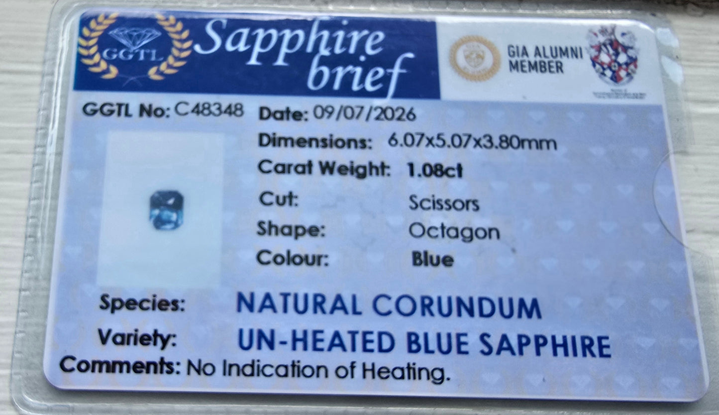 1.08ct Natural Blue Sapphire | Octagon | Unheated