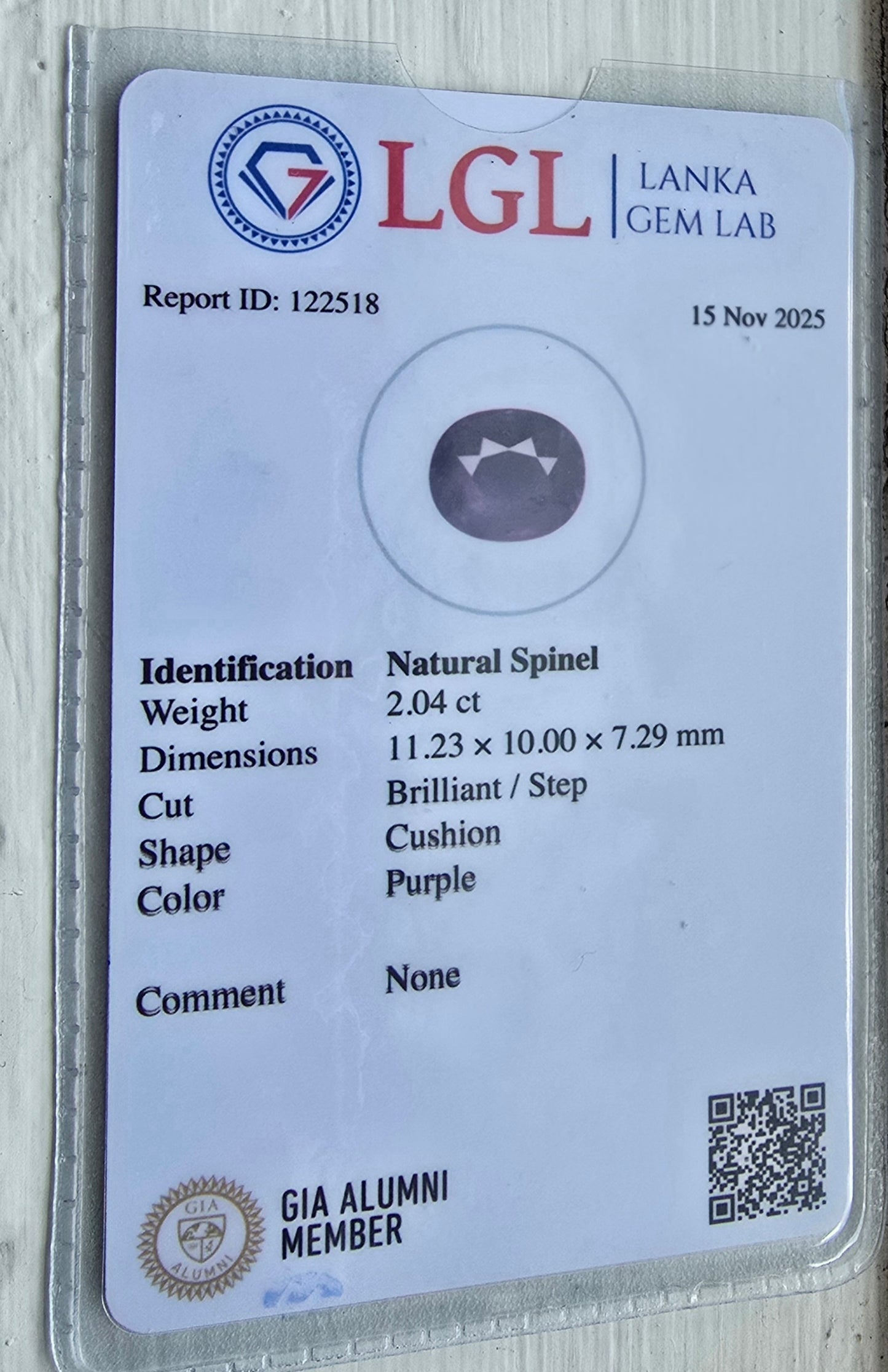 2.04ct Natural Purple Spinel | Cushion | Unheated