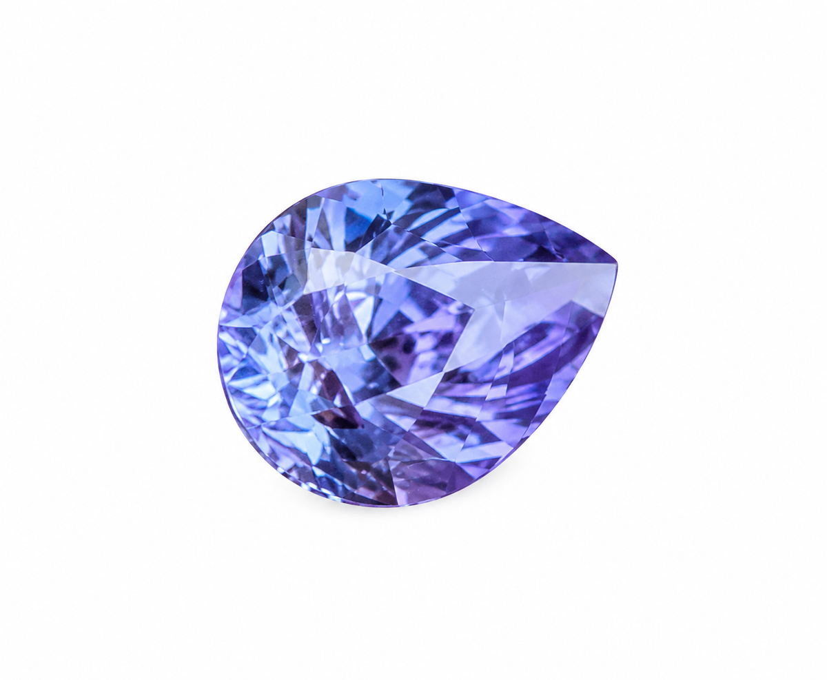 1.05ct natural lavender violet pear-cut sapphire on a white background