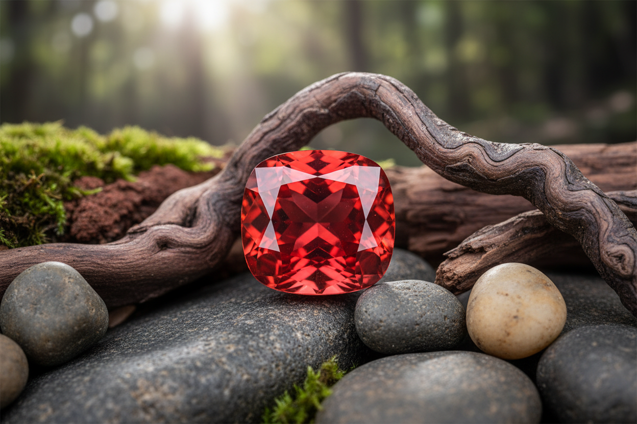 Natural spinel gemstone with some natural background